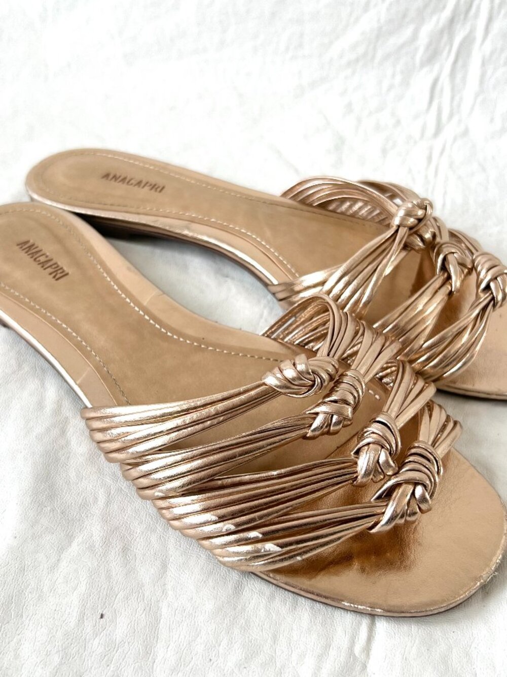 Anacapri sandals rose gold faux leather slides strappy knots EU 39 US 8 8.5 flat